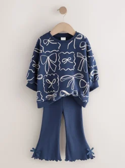 Imprimé nœud bleu marine - Ensemble sweat et legging évasé (3mois-7ans)