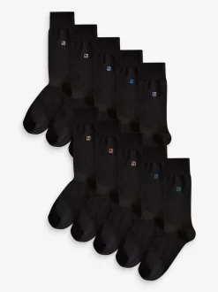 Initiales Noir - Chaussettes brodées Lasting Fresh 10 Lot