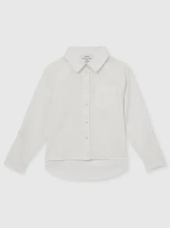 ivoire - Chemise à poignets roulés en lin Reiss Leora