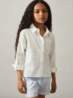 ivoire - Chemise à poignets roulés en lin Reiss Leora