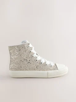 Ivoire pailleté - Baskets montantes à lacets