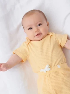 Jaune - Body MORI côtelé extensible à manches courtes