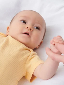 Jaune - Body MORI côtelé extensible à manches courtes