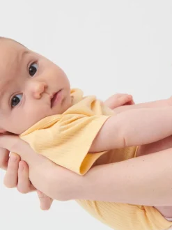 Jaune - Body MORI côtelé extensible à manches courtes