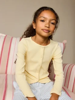 Jaune - Cardigan côtelé à manches longues (3-16ans)