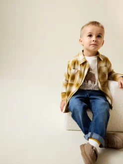 Jaune À carreaux zippé - Ensemble chemise et t-shirt à manches longues (3mois-7ans)