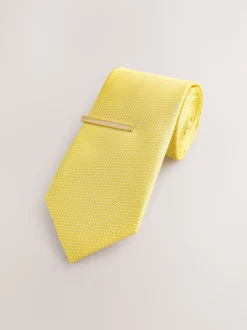 Jaune - Cravate texturée avec pince à cravate