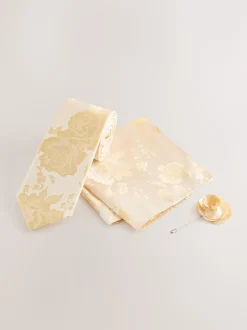 Jaune - Ensemble pochette à cravate et broche