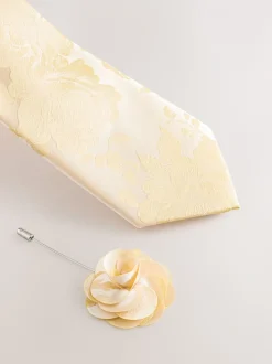 Jaune - Ensemble pochette à cravate et broche