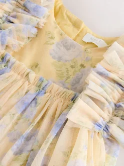 Jaune - Robe en maille à épaules volantées (3mois7ans)