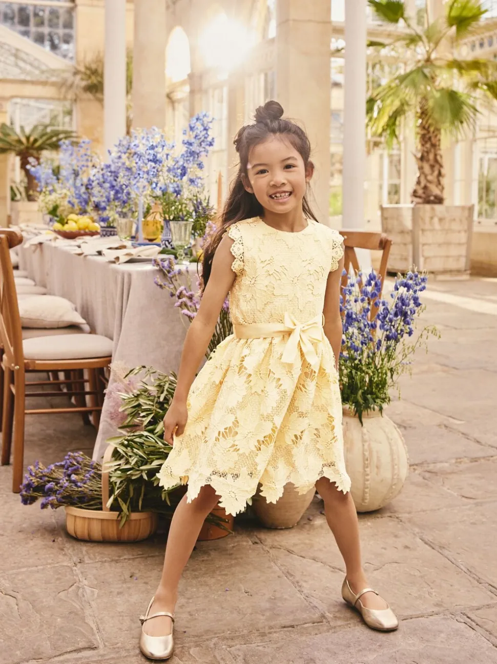 Jaune - Robe occasion en dentelle (3-16ans)