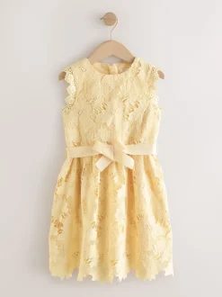 Jaune - Robe occasion en dentelle (3-16ans)