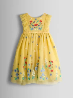 Jaune clair - JoJo Maman Bébé Appliqué Floral Tulle Party Dress