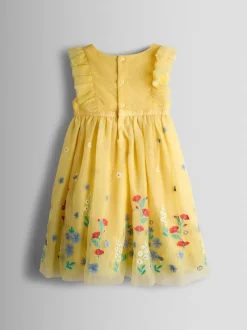 Jaune clair - JoJo Maman Bébé Appliqué Floral Tulle Party Dress