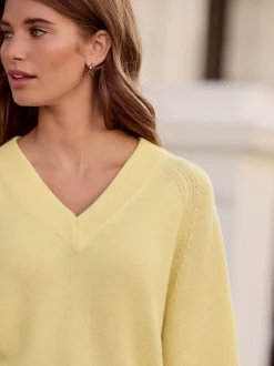Jaune clair - Pull N.Premium 100% laine mérinos à col en V