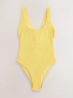 Jaune Effet froissé - Maillot de bain à encolure dégagée avec contrôle du ventre à larges bretelles