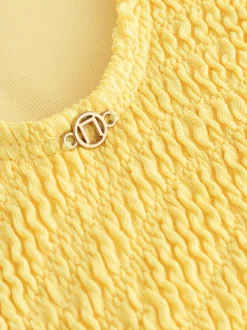 Jaune Effet froissé - Maillot de bain à encolure dégagée avec contrôle du ventre à larges bretelles