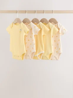 Jaune motif citrons - Lot de 5 bodies bébé à manches courtes