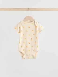 Jaune motif citrons - Lot de 5 bodies bébé à manches courtes
