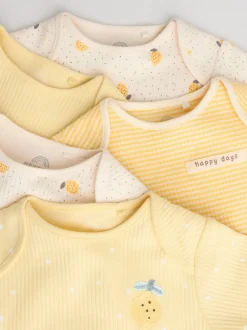 Jaune motif citrons - Lot de 5 bodies bébé à manches courtes