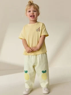 Jaune motif citrons - Pantalons avec ornements style tonneau (3mois-7ans)