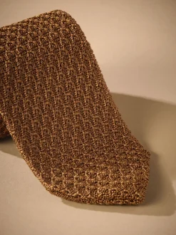 jaune ocre - Cravate Signature en soie texturée