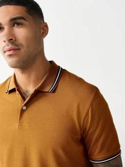 jaune ocre - Polo coupe classique à manches courtes et liserés