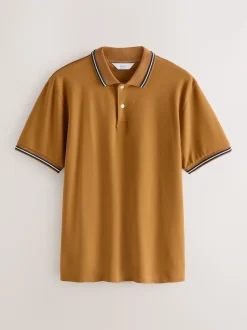 jaune ocre - Polo coupe classique à manches courtes et liserés