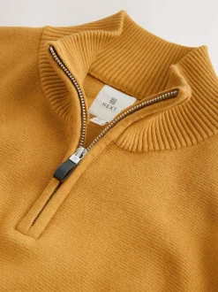 jaune ocre - Uni - Pull N.Premium Coupe classique 100% Coton Premium à fermeture éclair