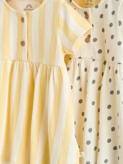 Jaune/Crème Pois/Rayure - Lot de 2 robes à manches courtes pour bébé (0mois à3ans)