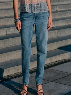 Jean bleu moyen - Jean colonne extensible Mom Comfort