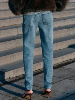 Jean bleu moyen - Jean colonne extensible Mom Comfort