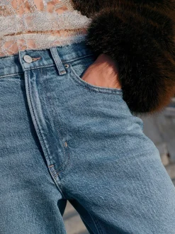 Jean bleu moyen - Jean colonne extensible Mom Comfort