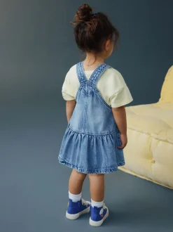 Jean bleu moyen - Robe Peplum Pinafore (3mois-8ans)