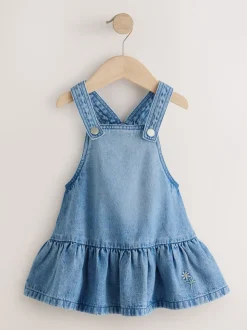 Jean bleu moyen - Robe Peplum Pinafore (3mois-8ans)