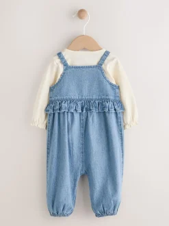 Jean brodé bleu - Ensemble body et salopette à manches longues bébé (0mois-2ans)