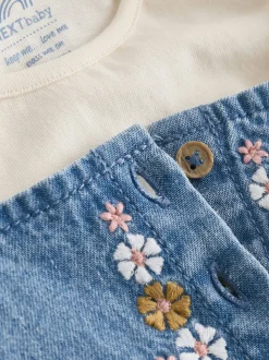 Jean brodé bleu - Ensemble body et salopette à manches longues bébé (0mois-2ans)