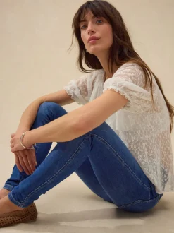 Jean délavé bleu moyen - Jean skinny coupe slim à effet rehausseur