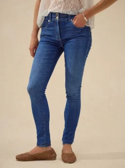 Jean délavé bleu moyen - Jean skinny coupe slim à effet rehausseur