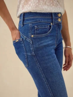 Jean délavé bleu moyen - Jean skinny coupe slim à effet rehausseur