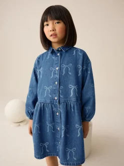 Jena bleu - Robe chemise à nœud en diamant (3-16ans)