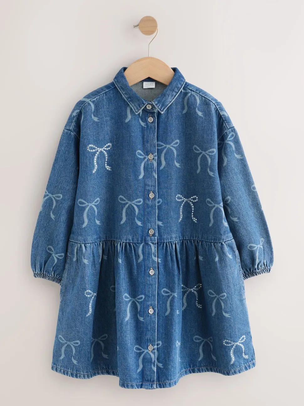 Jena bleu - Robe chemise à nœud en diamant (3-16ans)