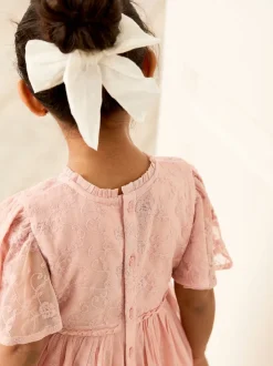 Jojo Maman Bébé Dentelle brodée Manches festonnées Fleur Imprimé Filles Robe