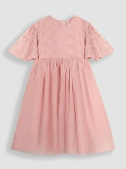 Jojo Maman Bébé Dentelle brodée Manches festonnées Fleur Imprimé Filles Robe