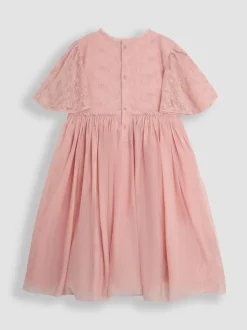 Jojo Maman Bébé Dentelle brodée Manches festonnées Fleur Imprimé Filles Robe