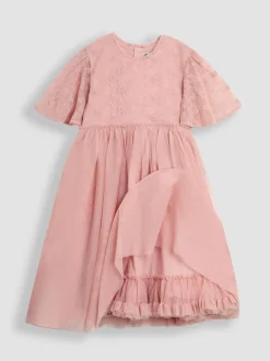 Jojo Maman Bébé Dentelle brodée Manches festonnées Fleur Imprimé Filles Robe
