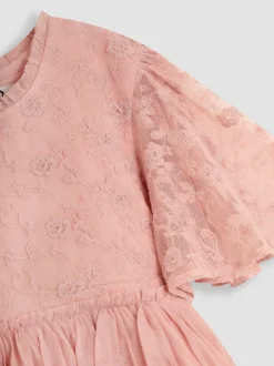 Jojo Maman Bébé Dentelle brodée Manches festonnées Fleur Imprimé Filles Robe