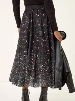 Jupe Roman imprimée avec superposition en dentelle