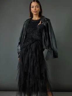 Jupe Roman élastique avec superposition en tulle