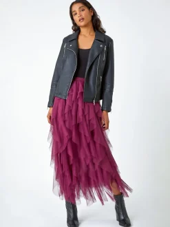 Jupe Roman élastique avec superposition en tulle